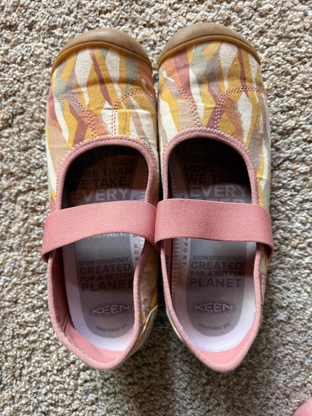 Comfy Keen Pink, Yellow & Cream Patterned Slip-On Mary Janes